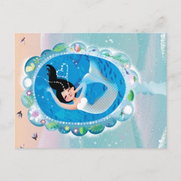 Illustration of a Mermaid's Mirror w Bubble Kiss Postcard
