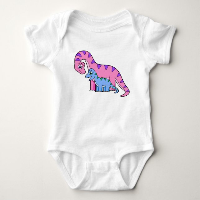 Illustration Of A Mother And Child Brachiosaurus. Baby Bodysuit (Front)