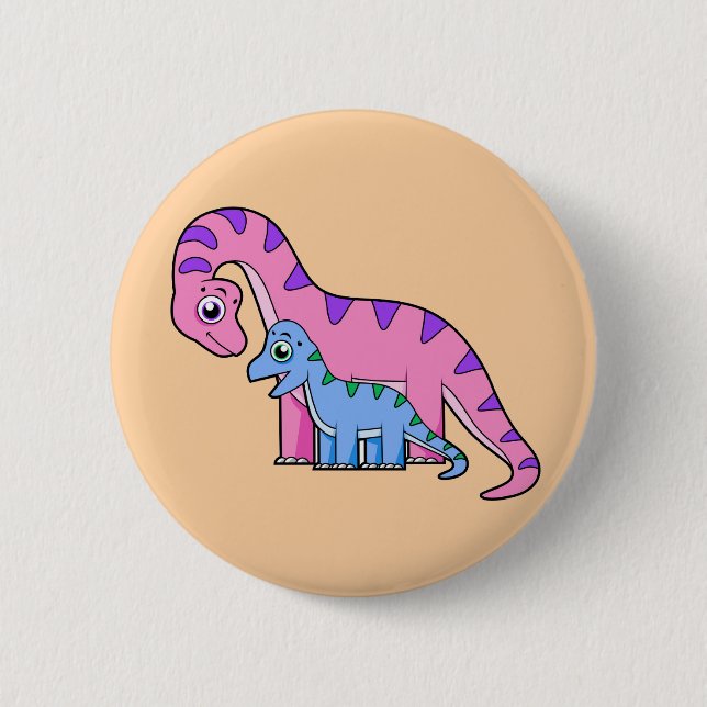 Illustration Of A Mother And Child Brachiosaurus. Button (Front)