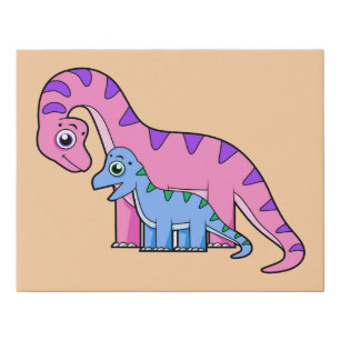 Illustration Of A Mother And Child Brachiosaurus. Faux Canvas Print