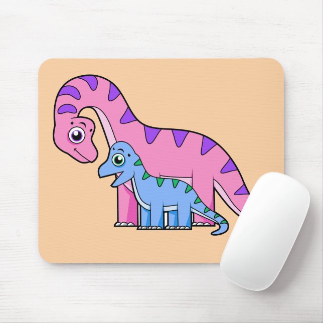 Illustration Of A Mother And Child Brachiosaurus. Mouse Pad (With Mouse)