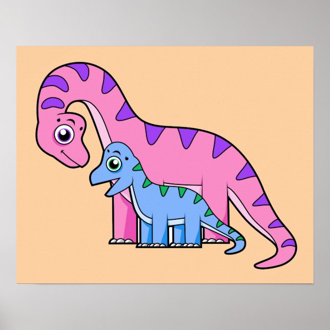 Illustration Of A Mother And Child Brachiosaurus. Poster (Front)