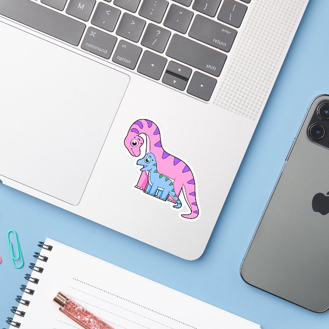 Illustration Of A Mother And Child Brachiosaurus. Sticker (Laptop w/ iPhone)