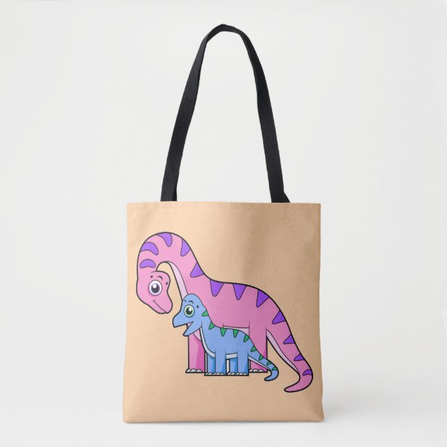 Illustration Of A Mother And Child Brachiosaurus. Tote Bag (Front)