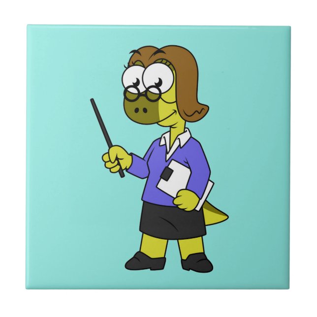 Illustration Of A Pachycephalosaurus Teacher. Ceramic Tile (Front)