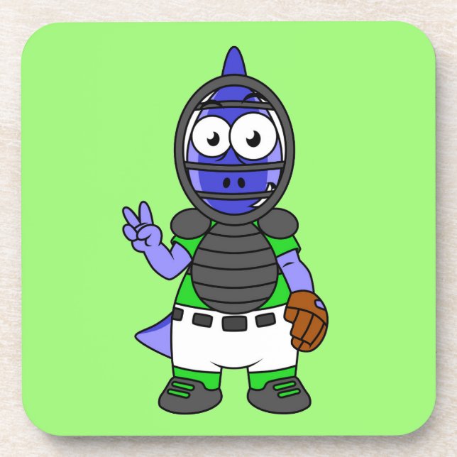 Illustration Of A Parasaurolophus Baseball Catcher Beverage Coaster (Front)