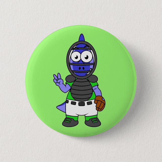 Illustration Of A Parasaurolophus Baseball Catcher Button (Front)