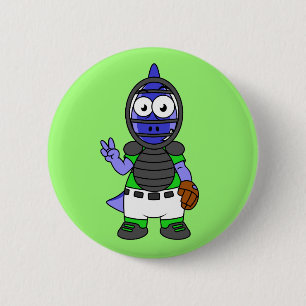 Illustration Of A Parasaurolophus Baseball Catcher Button