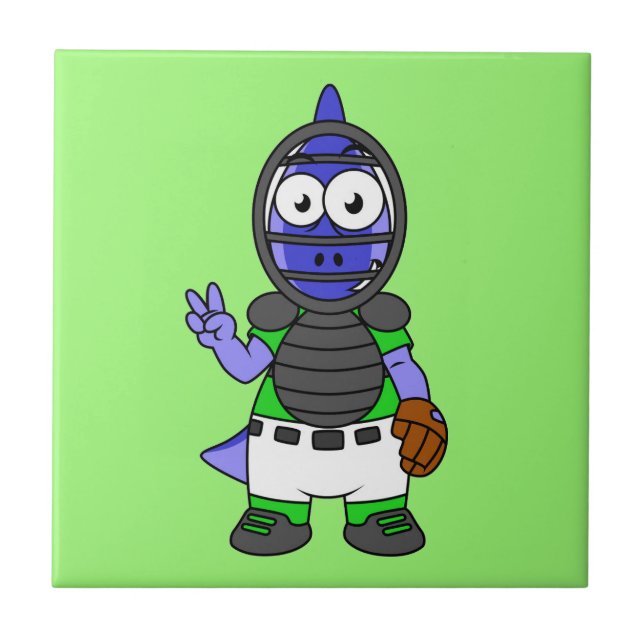 Illustration Of A Parasaurolophus Baseball Catcher Ceramic Tile (Front)