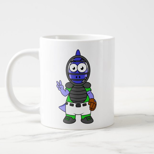 Illustration Of A Parasaurolophus Baseball Catcher Giant Coffee Mug (Left)
