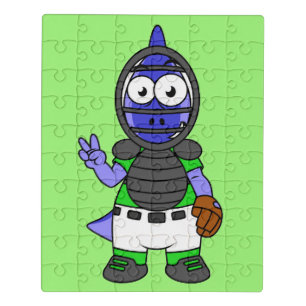 Illustration Of A Parasaurolophus Baseball Catcher Jigsaw Puzzle