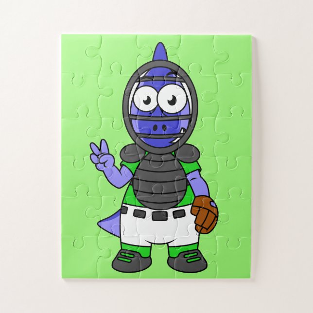 Illustration Of A Parasaurolophus Baseball Catcher Jigsaw Puzzle (Vertical)