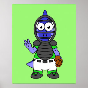 Illustration Of A Parasaurolophus Baseball Catcher Poster