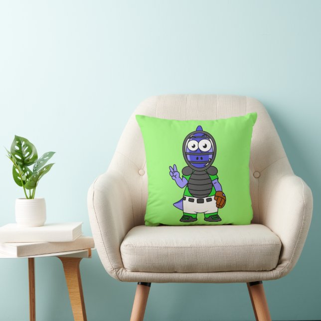 Illustration Of A Parasaurolophus Baseball Catcher Throw Pillow (Chair)