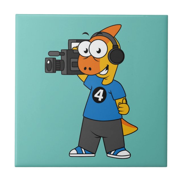 Illustration Of A Parasaurolophus Camera Operator. Ceramic Tile (Front)