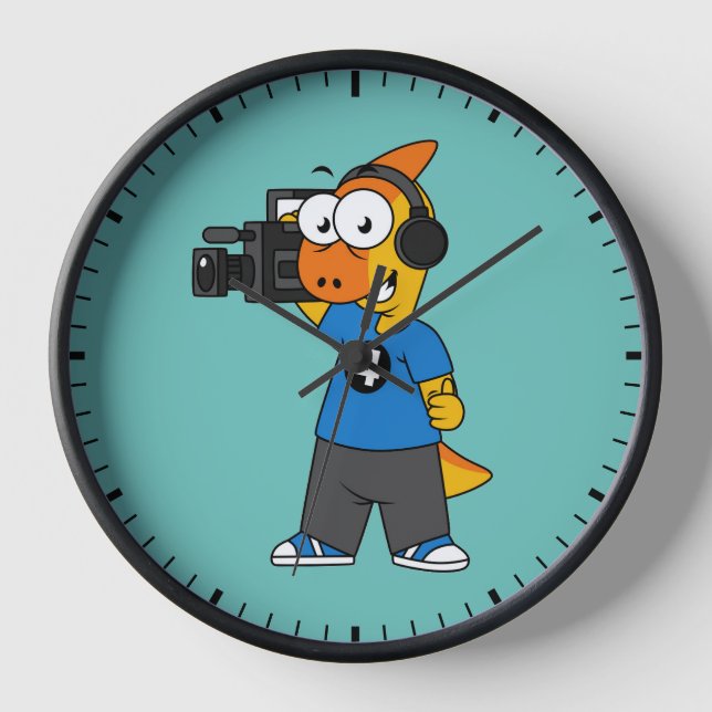 Illustration Of A Parasaurolophus Camera Operator. Clock (Front)