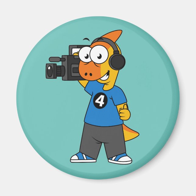 Illustration Of A Parasaurolophus Camera Operator. Magnet (Front)