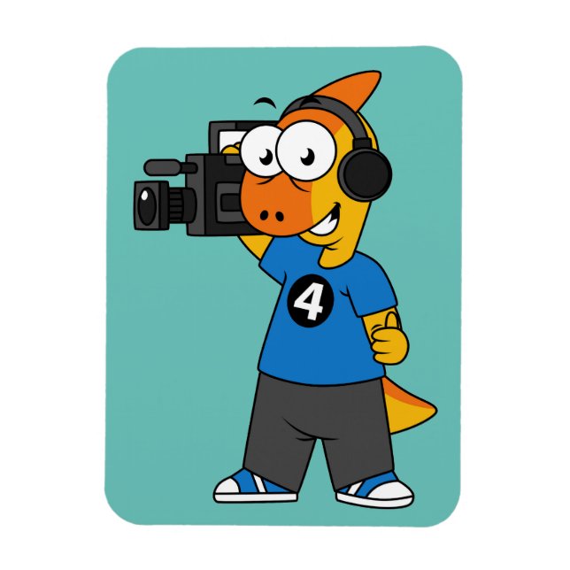 Illustration Of A Parasaurolophus Camera Operator. Magnet (Vertical)
