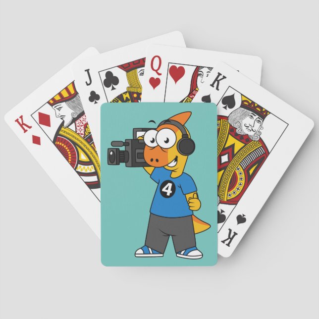 Illustration Of A Parasaurolophus Camera Operator. Poker Cards (Back)