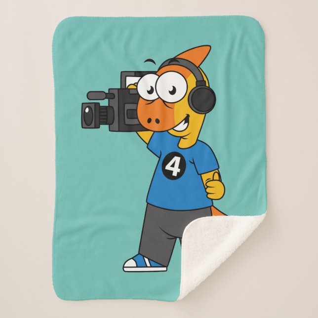 Illustration Of A Parasaurolophus Camera Operator. Sherpa Blanket (Front)