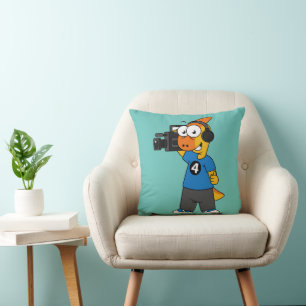 Illustration Of A Parasaurolophus Camera Operator. Throw Pillow