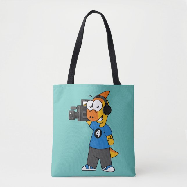 Illustration Of A Parasaurolophus Camera Operator. Tote Bag (Front)