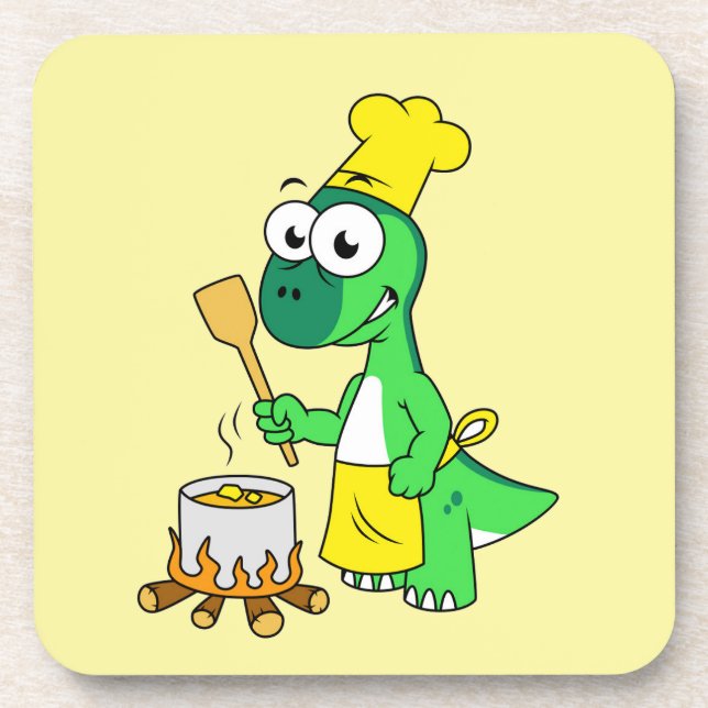 Illustration Of A Parasaurolophus Dinosaur Cooking Beverage Coaster (Front)