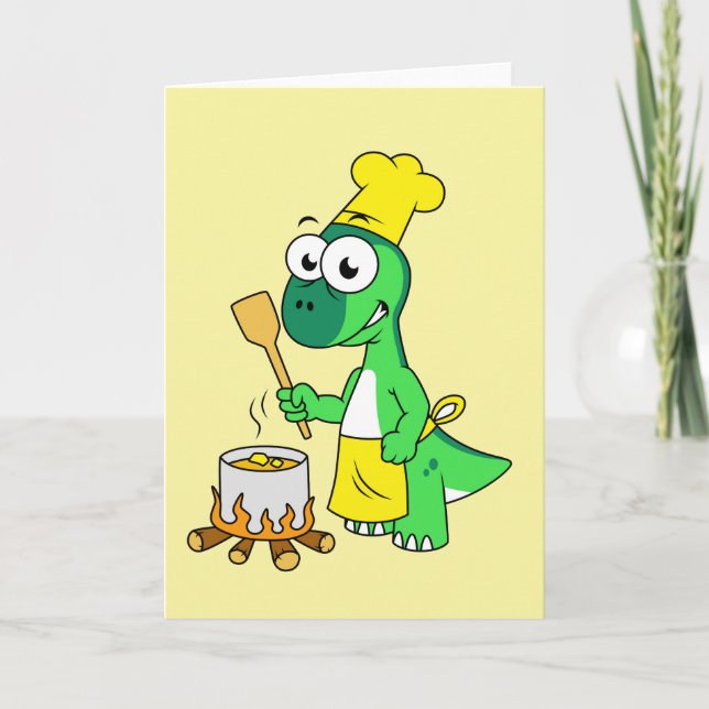 Illustration Of A Parasaurolophus Dinosaur Cooking Card (Front)