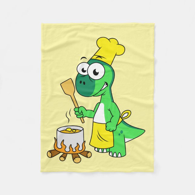 Illustration Of A Parasaurolophus Dinosaur Cooking Fleece Blanket (Front)