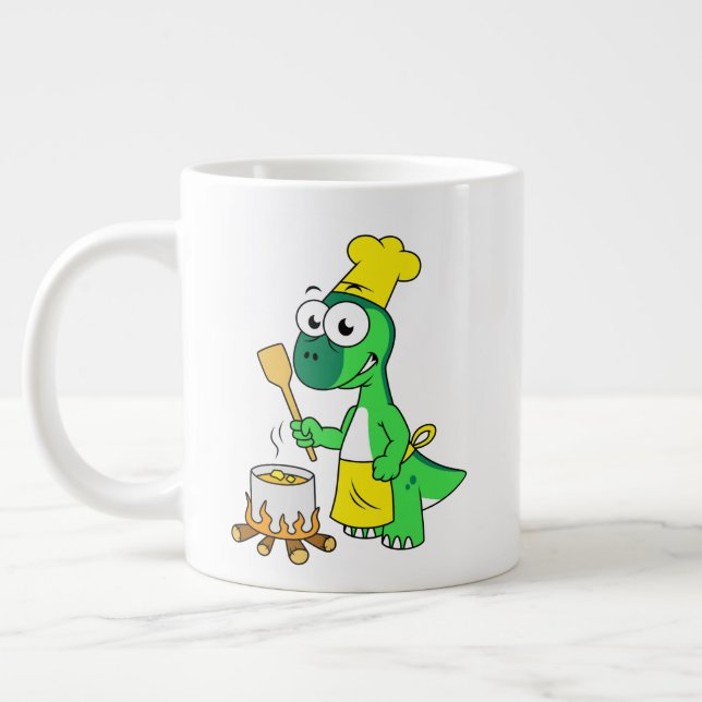 Illustration Of A Parasaurolophus Dinosaur Cooking Giant Coffee Mug (Left)