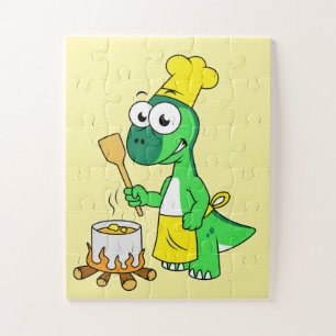 Illustration Of A Parasaurolophus Dinosaur Cooking Jigsaw Puzzle