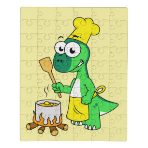Illustration Of A Parasaurolophus Dinosaur Cooking Jigsaw Puzzle