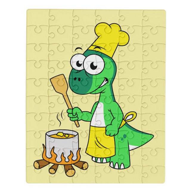 Illustration Of A Parasaurolophus Dinosaur Cooking Jigsaw Puzzle (Puzzle Vertical)