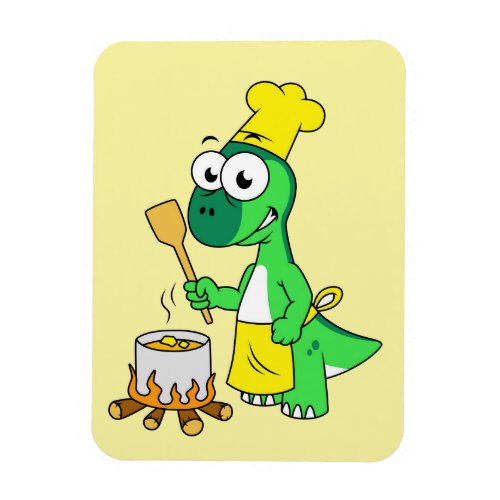 Illustration Of A Parasaurolophus Dinosaur Cooking Magnet