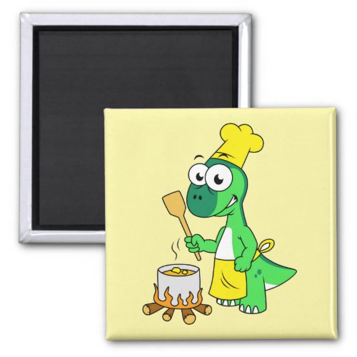 Illustration Of A Parasaurolophus Dinosaur Cooking Magnet