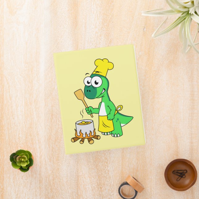 Illustration Of A Parasaurolophus Dinosaur Cooking Mini Binder (InSitu)