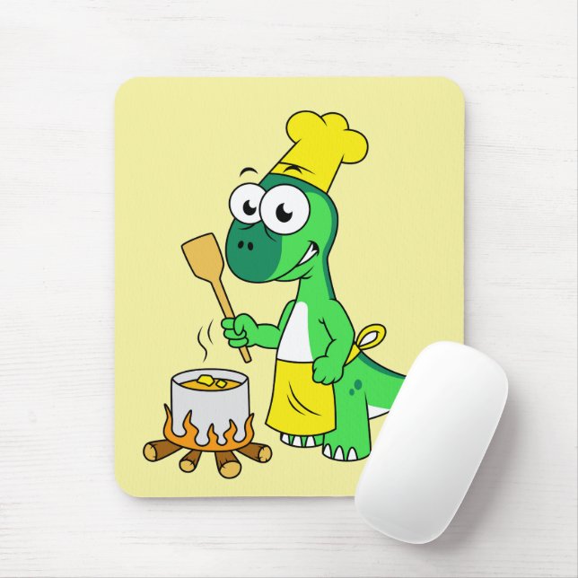 Illustration Of A Parasaurolophus Dinosaur Cooking Mouse Pad (With Mouse)
