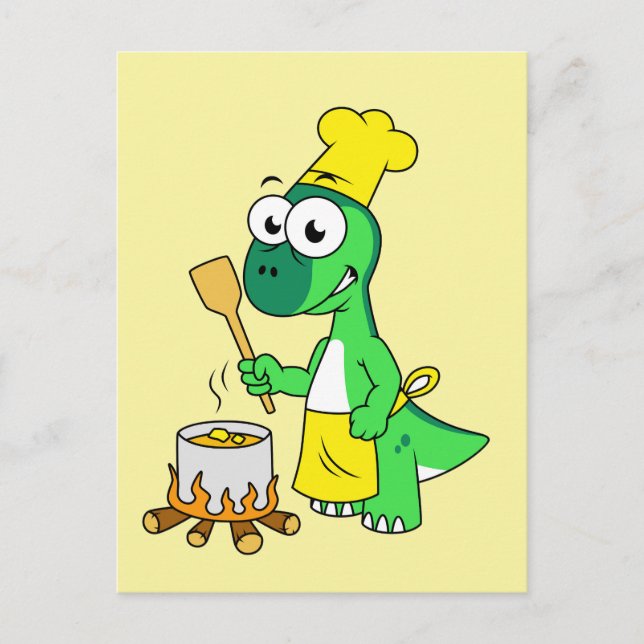 Illustration Of A Parasaurolophus Dinosaur Cooking Postcard (Front)