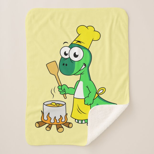 Illustration Of A Parasaurolophus Dinosaur Cooking Sherpa Blanket (Front)