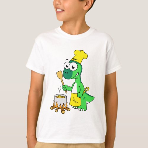 Illustration Of A Parasaurolophus Dinosaur Cooking T_Shirt