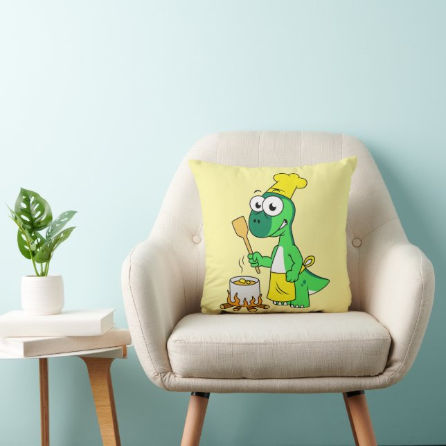 Illustration Of A Parasaurolophus Dinosaur Cooking Throw Pillow (Chair)
