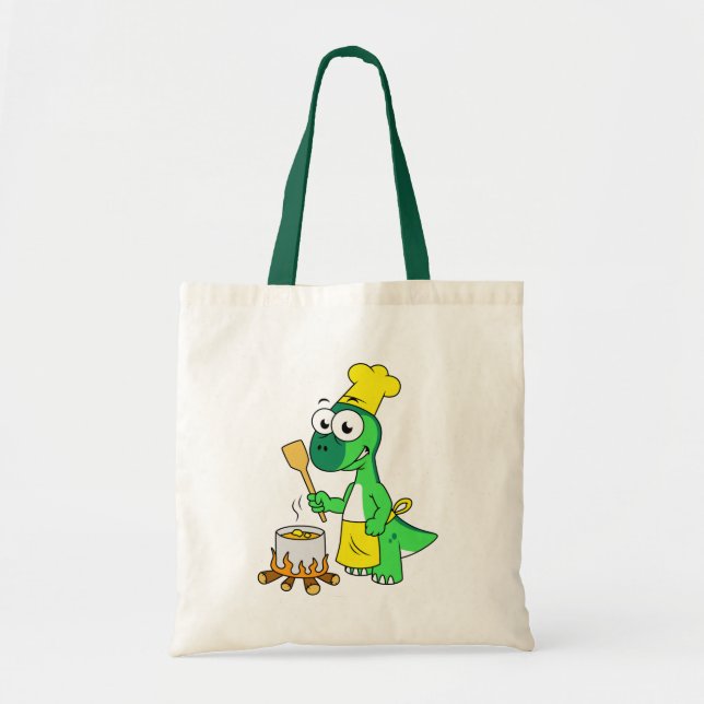 Illustration Of A Parasaurolophus Dinosaur Cooking Tote Bag (Front)