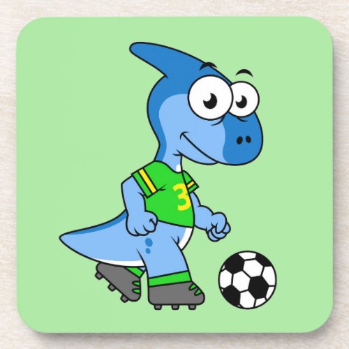Illustration Of A Parasaurolophus Playing Soccer Beverage Coaster