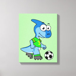 Illustration Of A Parasaurolophus Playing Soccer. Canvas Print