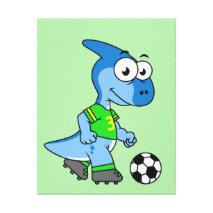 Illustration Of A Parasaurolophus Playing Soccer. Canvas Print