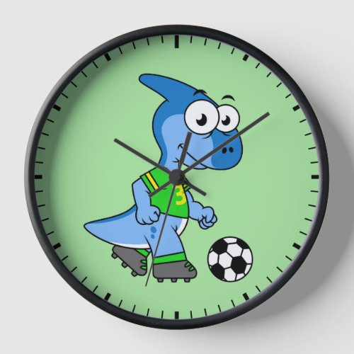 Illustration Of A Parasaurolophus Playing Soccer Clock