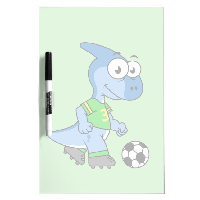 Illustration Of A Parasaurolophus Playing Soccer. Dry Erase Board (Front)