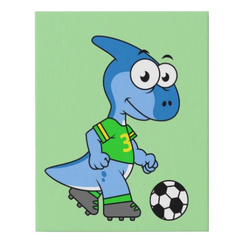 Illustration Of A Parasaurolophus Playing Soccer Faux Canvas Print