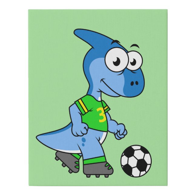 Illustration Of A Parasaurolophus Playing Soccer. Faux Canvas Print (Front)
