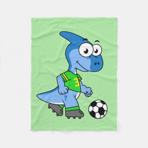 Illustration Of A Parasaurolophus Playing Soccer Fleece Blanket